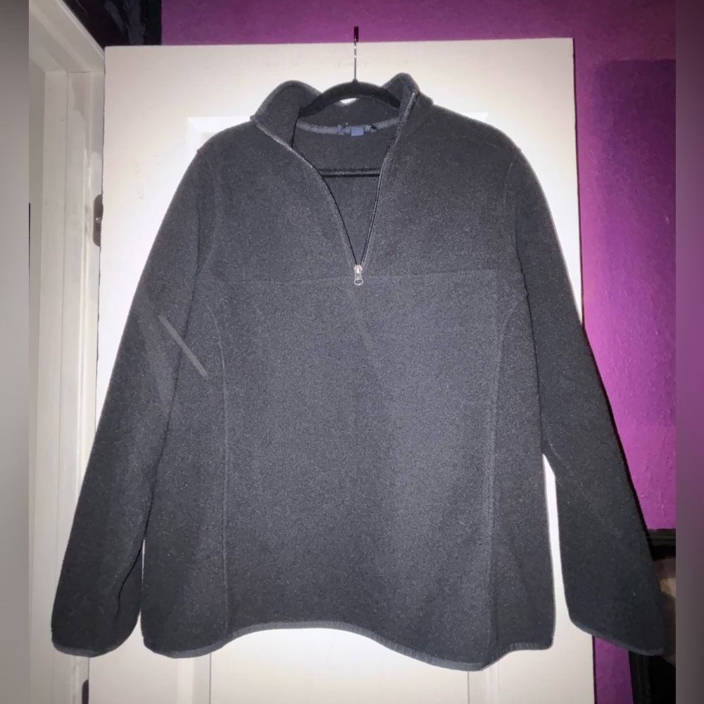 Lands End Sweater Womens 1X Plus Black Quarter Zip Pullover Fleece Pullover